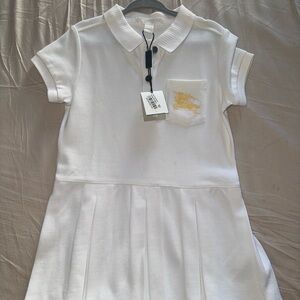 White Burberry 2T Polo Dress with Gold Embroidery